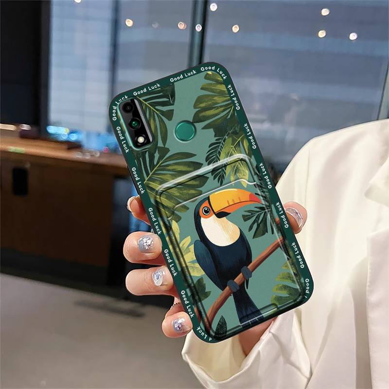 Silicone Card slot Phone Case For Huawei Y8S Cartoon Back Cover Anti-knock Shockproof Durable Fashion Design Anti-dust. 