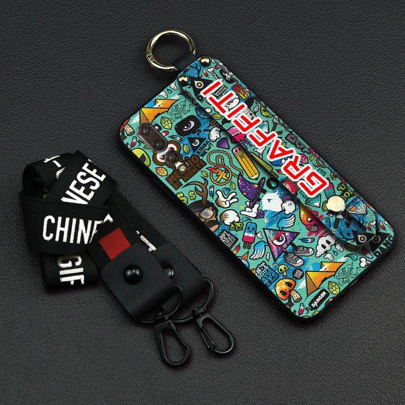 Back Cover cartoon Phone Case For Huawei P20 Pro Waterproof Anti-knock Wrist Strap Anti-dust ring Kickstand Phone Holder. 